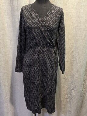 Mata Traders Organic Cotton Long Sleeve Black Wrap Dress with Subtle Print